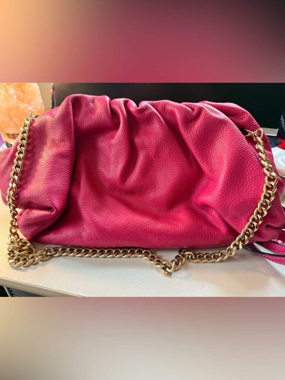 Borse and Pelle Pink Italian Leather Chain Shoulder Bag with Extra Leather Str